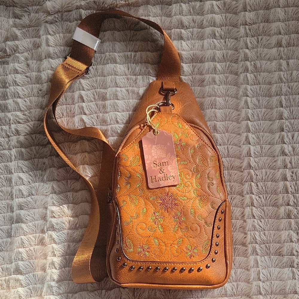 Sam & Hadley Floral Embroidered Tan Backpack